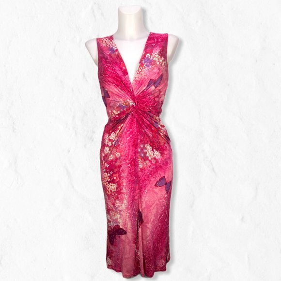 Emanuel Ungaro Dresses & Skirts - Pink Floral Emanuel Ungaro Midi Dress w/Butterflys